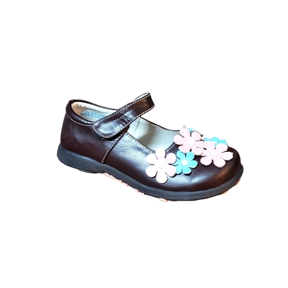 Rainbow Steps Brown Flower Leather Mary Jane Kids 13